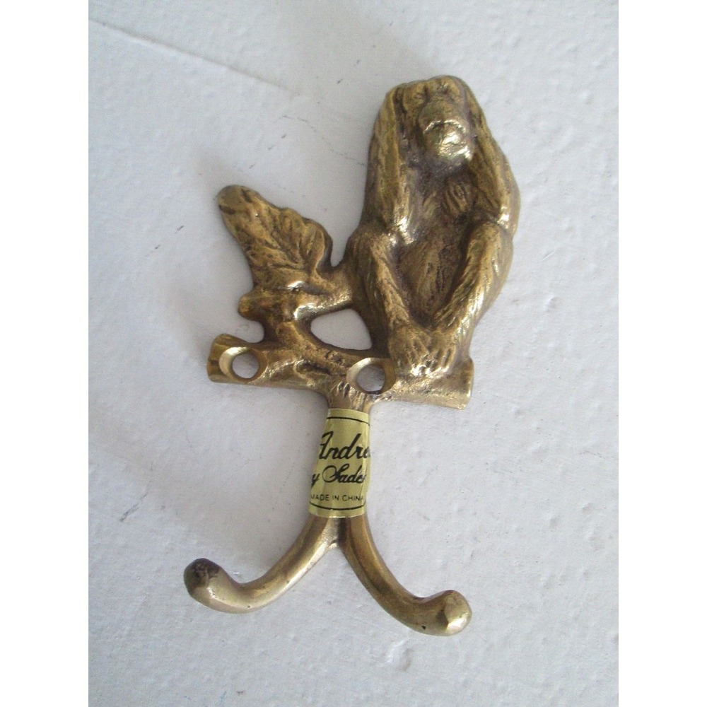 Vintage Andrea by Sadek Solid Brass Monkey Hook Towel Coat Key‎ Rack
